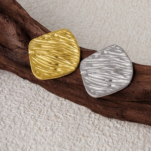Detailed view of textured 304 stainless steel square earrings in gold and silver finish