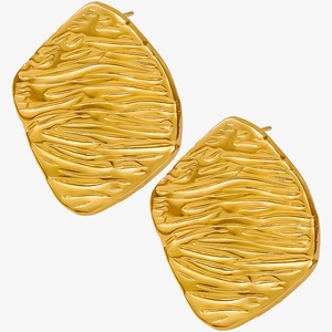 Rhombic texture 18k gold plated 304 stainless steel earrings for women with organic shape