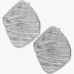 Detailed macro view of 304 stainless steel earrings featuring fluid water ripple textures