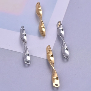 Polished gold and silver twisted bar pendants with holes for DIY jewelry making