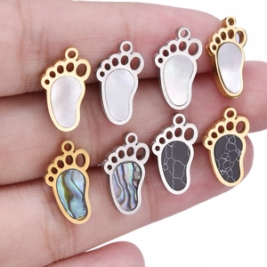 Cute stainless steel paw print charms with shell inlays for DIY jewelry making