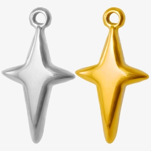 Detail of four-pointed star pendants in silver and gold 304 stainless steel
