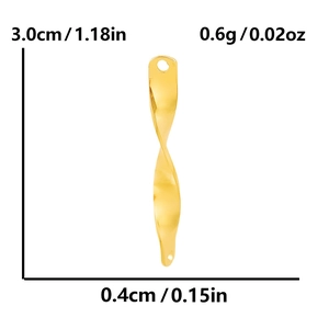 Polished golden 304 stainless steel twisted bar pendant with dual holes for jewelry