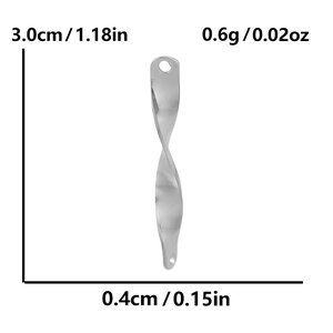 Polished silver twisted bar pendant with 3cm length and 0.4cm width dimensions