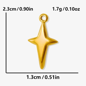 Detailed view of gold star pendant with 2.3cm height and 1.3cm width measurements