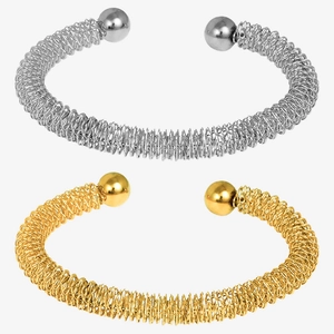 Adjustable 18k gold and silver stainless steel coil bracelets with metal ball ends