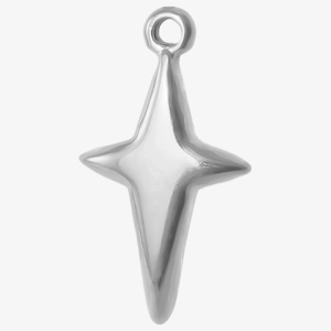 Polished silver stainless steel star charm pendant with round top ring for DIY jewelry