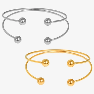 Minimalist 18k gold and silver 304 stainless steel open bangles with metal beads