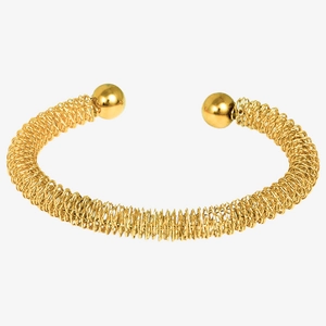 18k gold plated stainless steel coil bangle with spherical ends in C-shape design