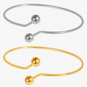 Minimalist 304 stainless steel open bangles with polished beads in gold and silver finish