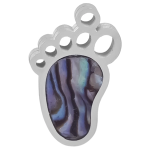 Detailed macro view of 304 stainless steel paw pendant with colorful abalone shell inlay