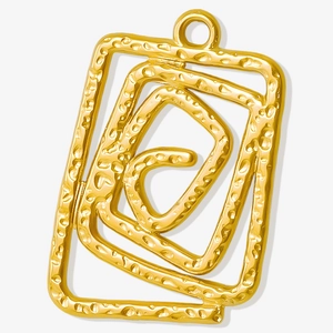 Pendentif spirale en acier inoxydable 304 doré 18K avec texture martelée et rectangles