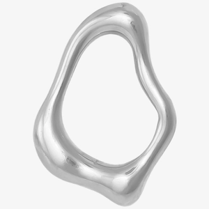 Macro shot of polished irregular 304 stainless steel pendant with a flowing organic shape