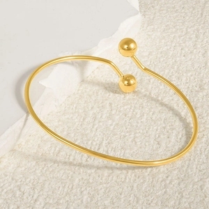 Minimalist Stainless Steel Open Cuff Bracelet Geometric Beads Adjustable Gold Silver Polished Wristband For Women Jewelry