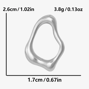 Detail view of irregular 304 stainless steel pendant with dimensions and weight specs