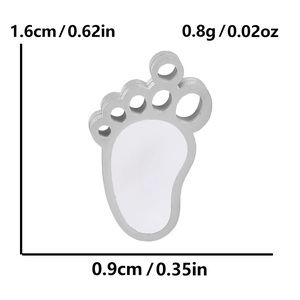 Detail view of baby footprint pendant with dimensions 1.6cm height and 0.9cm width