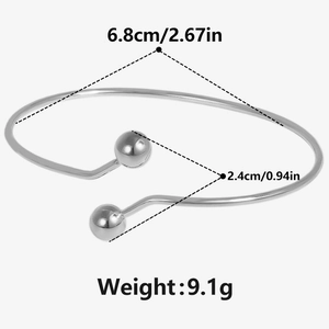 Detailed size chart for the stainless steel cuff bracelet with 6.8cm diameter and 9.1g weight