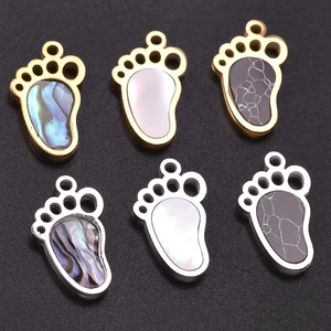 DIY stainless steel paw pendants in gold and silver with shell and marble inlay