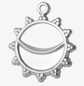 Detailed close-up of a 304 stainless steel irregular hollow sun and crescent pendant