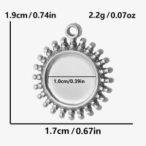 Detailed view of 304 stainless steel sun pendant base with precise size specifications