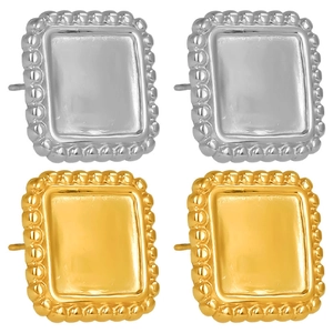 Orecchini a perno quadrati minimalisti in acciaio inossidabile oro 18K e argento con bordi perlati