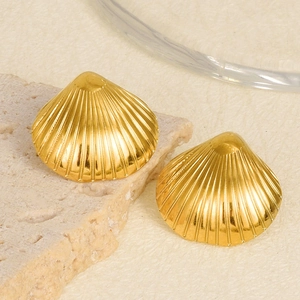 Boucles d'Oreilles Clous Forme de Coquille en Acier Inoxydable 304 Mode Or Argent Plaqué Bijoux de Plage Femme Filles