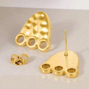Minimalist 18K gold plated stainless steel paw print stud earrings with hammered texture