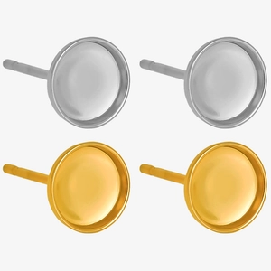 Bastelzubehör: Goldene und silberne Ohrstecker-Rohlinge aus 304 Edelstahl mit Rundfassung