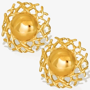 Französische Vintage-Ohrringe, hohlkugelförmig aus 304 Edelstahl in Gold