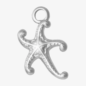 Polished silver starfish pendant made of 304 stainless steel with textured relief detail