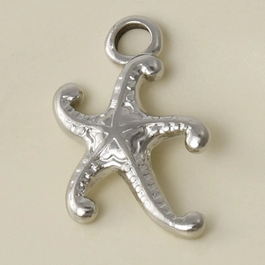 Detailed macro view of 304 stainless steel starfish pendant with textured matte finish