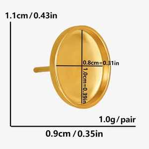 Detaillierte Größenangaben für goldene ovale Ohrstecker-Komponenten aus 304 Edelstahl
