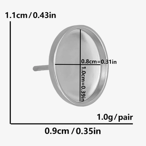 Maßangaben für runde Ohrstecker-Rohlinge aus 304 Edelstahl für DIY-Schmuckherstellung