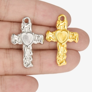 304 stainless steel heart cross pendant in gold and silver with lava texture finish