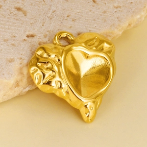 Lava textured 18k gold heart pendant in 304 stainless steel for DIY jewelry making