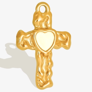 Stainless Steel Heart Cross Pendant Unique Lava Texture DIY Jewelry Making Accessory For Women Religious Religious Gift