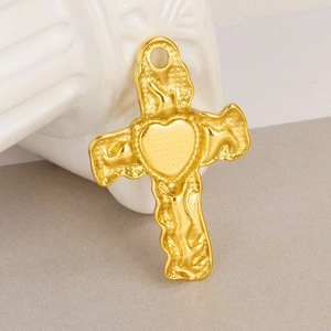 Vintage 304 stainless steel gold cross pendant with heart detail and irregular texture