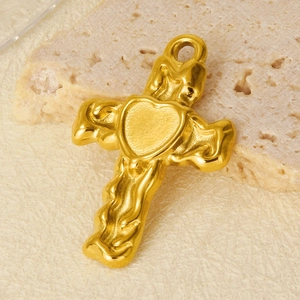 Vintage style 304 stainless steel heart cross pendant with fluid lava texture design
