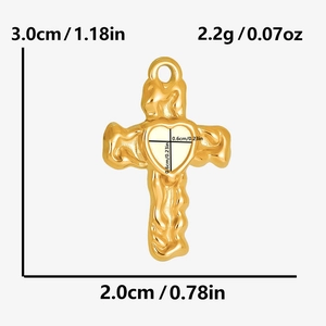 Detailed dimensions of the 304 stainless steel gold heart cross pendant for DIY jewelry