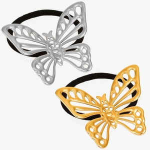 Détails de charmes papillon évidés en or et argent avec des élastiques à cheveux