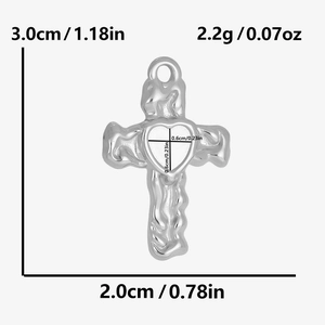 Detailed size map of vintage heart cross pendant with dimensions and weight data