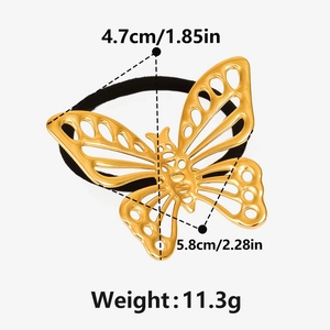 Détail de l'élastique papillon doré avec dimensions de 5,8cm et poids de 11,3g spécifié