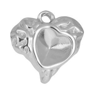 Minimalist 304 stainless steel heart pendant with hammered texture and smooth center