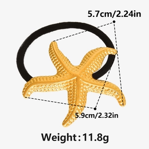 Detailed view of starfish hair tie size 5.7cm x 5.9cm with gold 304 stainless steel