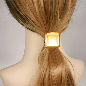 Polished gold square metal hair tie on ponytail with 304 stainless steel cube