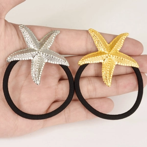 Élastiques à cheveux étoile de mer en acier inoxydable 304 avec charms or et argent
