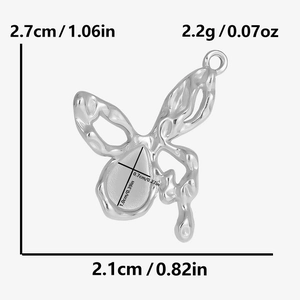 Technical drawing of butterfly pendant showing dimensions of 2.7cm height and 2.1cm width