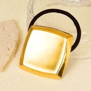 Polished golden square geometric metal hair tie with elastic band for ponytails