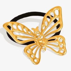 Élastique à Cheveux Papillon Ajouré en Acier Inoxydable 304 pour Femmes Filles Or Argent Métal Support de Queue de Cheval