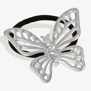 Élastique papillon en acier inoxydable 304 avec ailes argentées évidées sur ruban noir